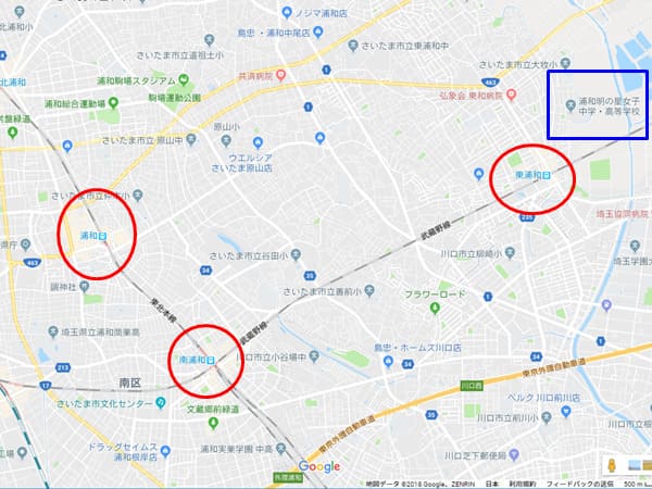 浦和明の星周辺地図
